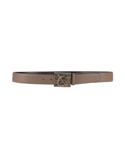 Canali Man Belt Khaki Size 36 Leather In Beige