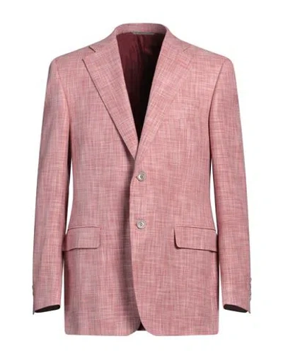 Canali Man Blazer Antique Rose Size 42 Cotton, Wool, Silk In Pink