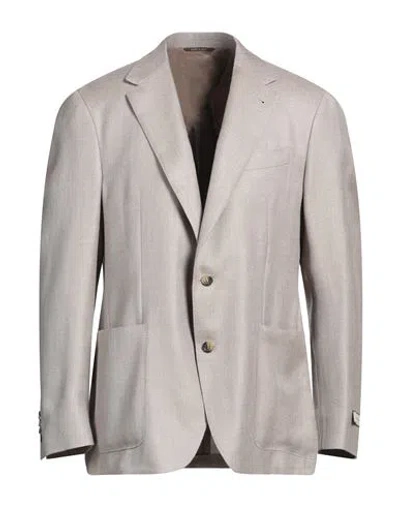Canali Man Blazer Beige Size 42 Wool, Silk, Linen