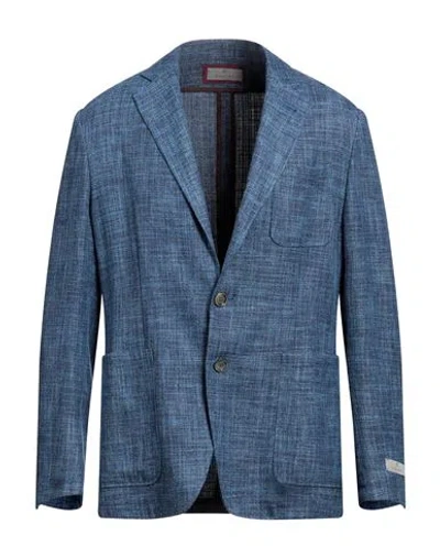 Canali Man Blazer Blue Size 40 Wool, Cotton, Silk, Linen
