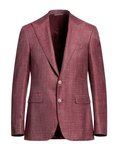 Canali Man Blazer Brick Red Size 40 Wool, Silk, Linen