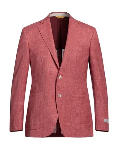 Canali Man Blazer Brick Red Size 40 Wool, Silk, Linen