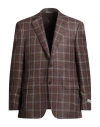 Canali Man Blazer Brown Size 48 Wool, Silk, Linen In Burgundy
