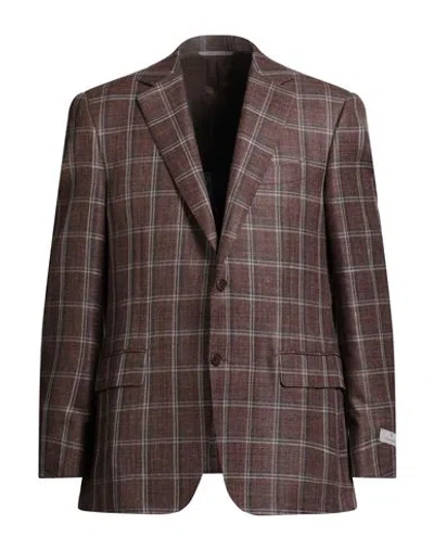 Canali Man Blazer Brown Size 48 Wool, Silk, Linen In Burgundy