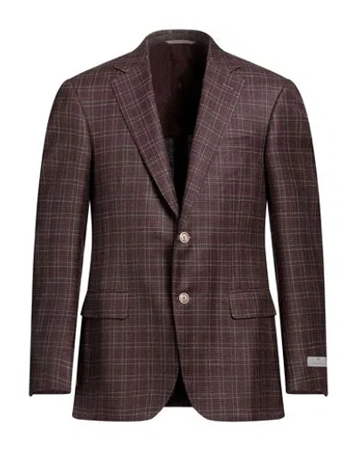 Canali Man Blazer Cocoa Size 40 Wool, Silk, Linen In Brown