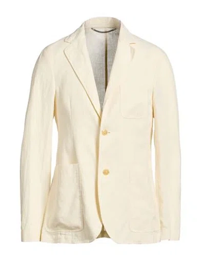 Canali Man Blazer Cream Size 44 Linen In Neutral