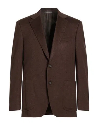 Canali Man Blazer Dark Brown Size 42 Cashmere In Burgundy