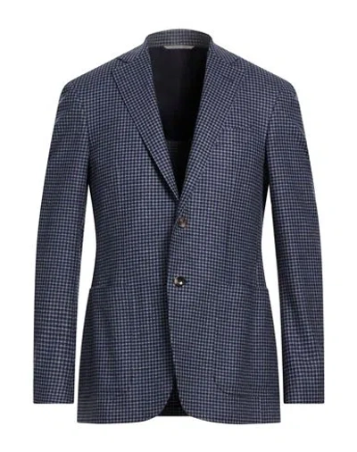 Canali Man Blazer Dark Purple Size 40 Wool, Cashmere In Blue