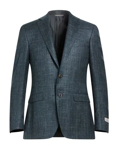 Canali Man Blazer Deep Teal Size 36 Cashmere, Silk, Linen In Green