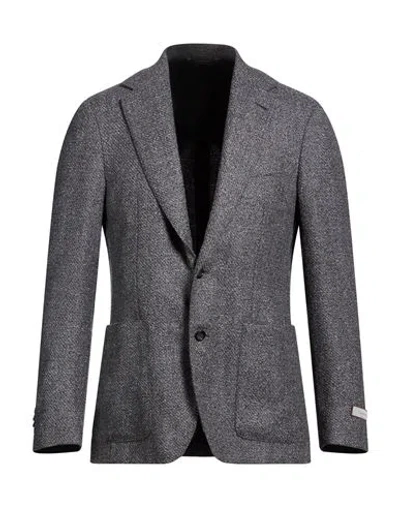 Canali Man Blazer Grey Size 38 Wool, Polyester In Black