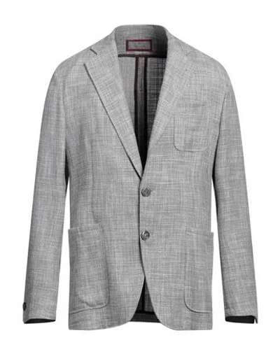Canali Man Blazer Grey Size 40 Wool, Cotton, Silk, Linen In Gray
