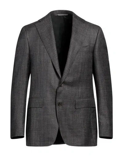 Canali Man Blazer Grey Size 40 Wool, Silk, Linen In Black
