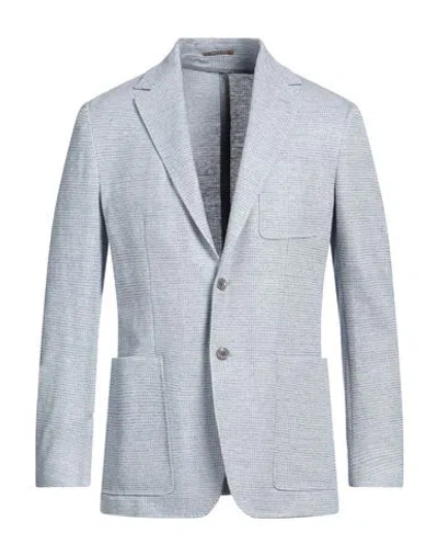 Canali Man Blazer Light Blue Size 36 Cotton, Linen In Gray