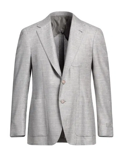 Canali Man Blazer Light Grey Size 40 Silk, Cashmere In White