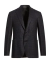 Canali Checked Single-breasted Blazer In Blue