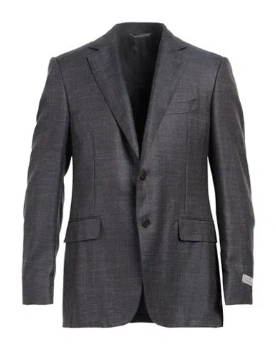 Canali Man Blazer Midnight Blue Size 48 Wool, Silk, Linen In Gray