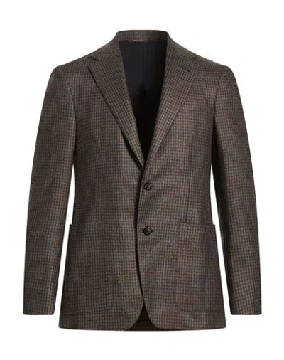 Canali Man Blazer Navy Size 38 Wool, Silk In Brown