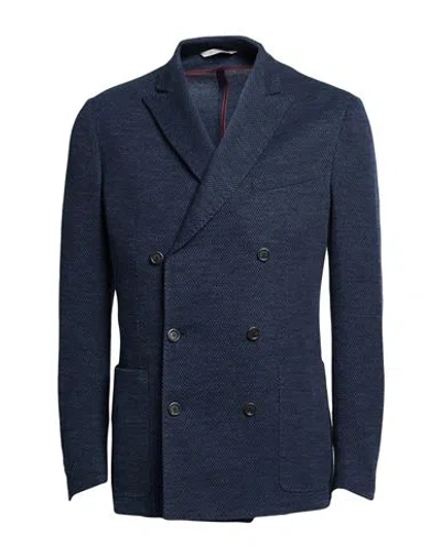 Canali Man Blazer Navy Size 42 Cotton, Wool, Polyester In Blue
