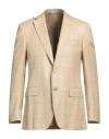 Canali Man Blazer Sand Size 46 Wool, Silk, Linen In Neutral