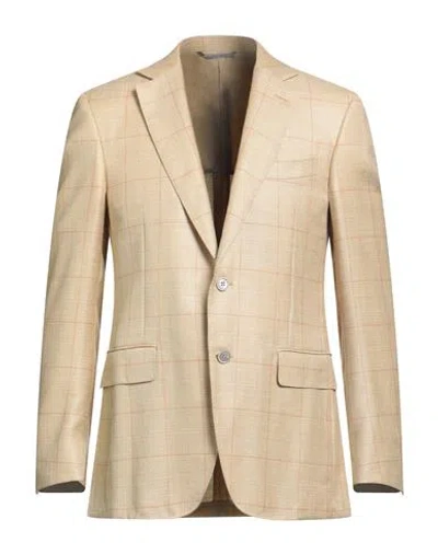 Canali Man Blazer Sand Size 46 Wool, Silk, Linen In Neutral