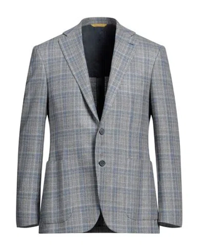 Canali Man Blazer Slate Blue Size 40 Silk, Wool In Gray