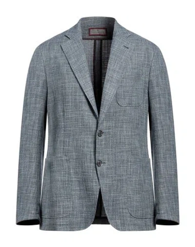 Canali Man Blazer Slate Blue Size 40 Wool, Cotton, Silk, Linen In Gray
