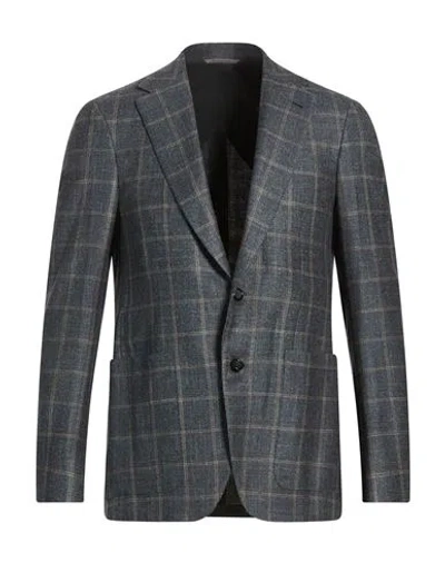 Canali Man Blazer Slate Blue Size 42 Wool, Silk, Linen