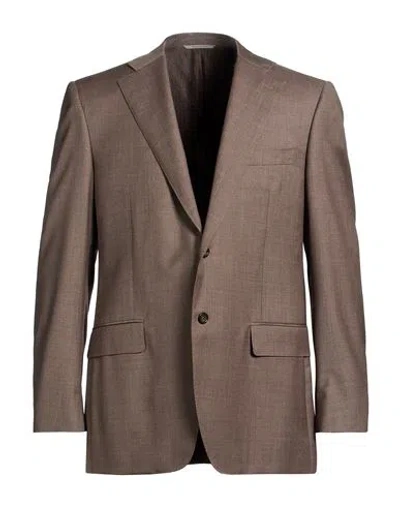 Canali Man Blazer Taupe Size 40 Wool In Brown