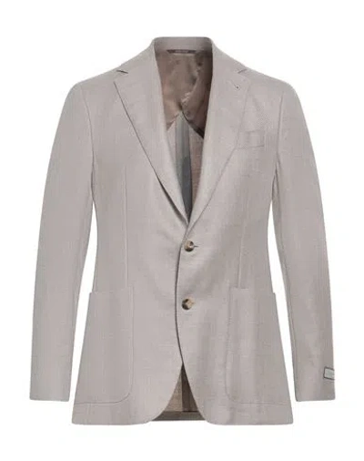 Canali Man Blazer Taupe Size 44 Wool, Silk, Linen In Gray