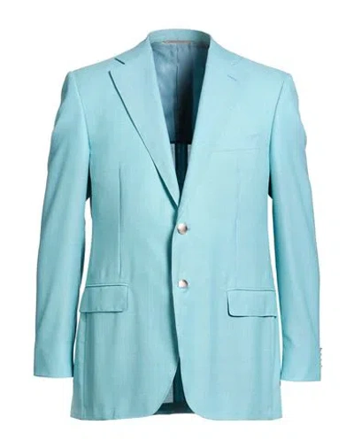 Canali Man Blazer Turquoise Size 40 Wool In Blue