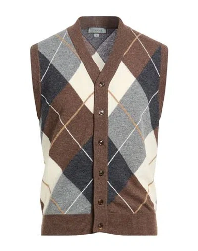 Canali Man Cardigan Brown Size 40 Wool, Cashmere