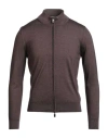 Canali High-neck Zip-front Cardigan In Brown
