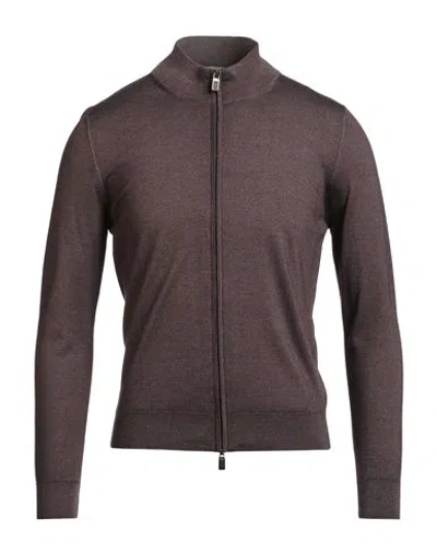 Canali Man Cardigan Chocolate Brown Size 36 Wool, Silk In Burgundy