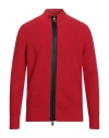 Canali Man Cardigan Red Size 40 Cotton, Polyester In Red