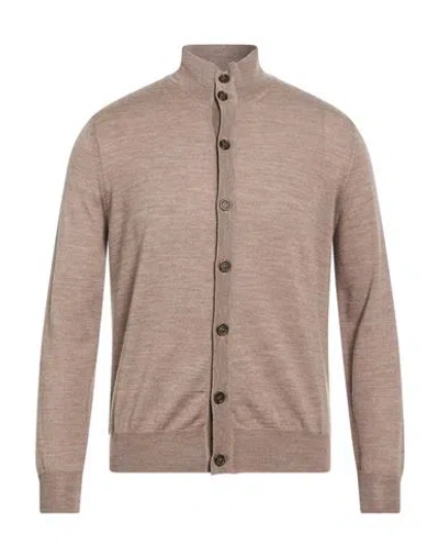 Canali Man Cardigan Taupe Size 44 Wool, Leather In Brown