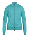 Canali Man Cardigan Turquoise Size 40 Wool, Silk In Blue