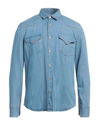 Canali Man Denim Shirt Blue Size 3xl Lyocell