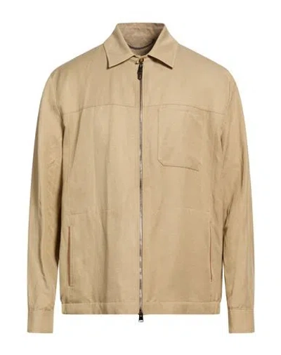 Canali Man Jacket Beige Size 40 Linen, Silk In Brown