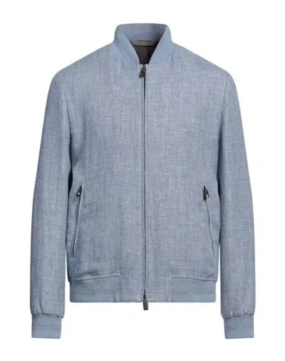 Canali Man Jacket Light Blue Size 40 Linen, Wool
