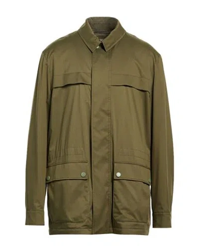 Canali Man Jacket Military Green Size 44 Polyester