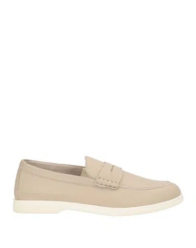 Canali Man Loafers Beige Size 12.5 Leather In Multi