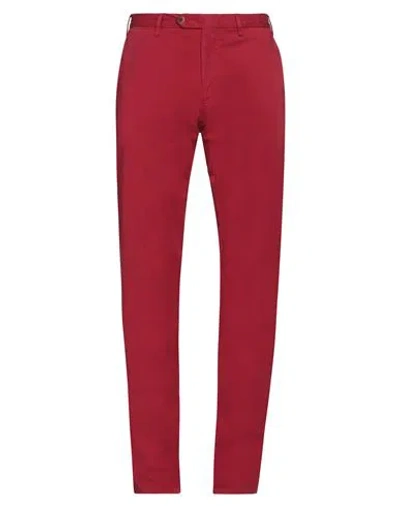 Canali Man Pants Brick Size 36 Cotton, Elastane In Red