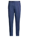 Canali Flat Front Solid Wool Trousers In Blue