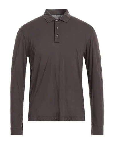 Canali Man Polo Shirt Dark Brown Size 40 Cotton, Cashmere