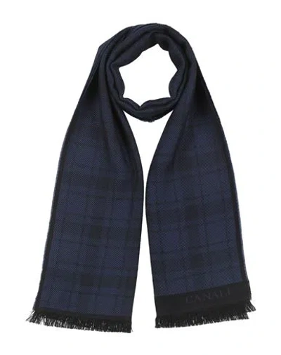 Canali Man Scarf Navy Size - Wool In Blue