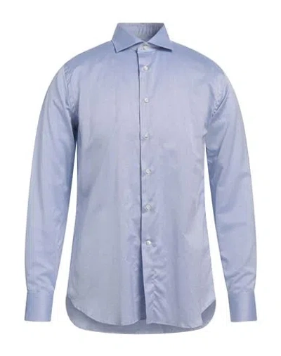 Canali Man Shirt Azure Size 17 Cotton, Linen In Blue