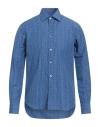 Canali Man Shirt Azure Size M Cotton, Linen In Blue