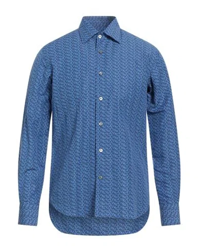 Canali Man Shirt Azure Size M Cotton, Linen In Blue
