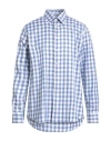 Canali Man Shirt Blue Size 17 Cotton, Linen In Blue