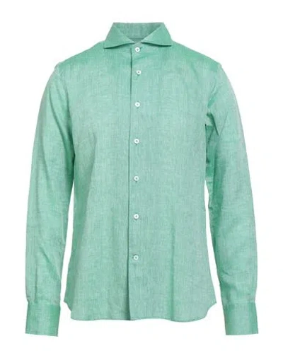 Canali Man Shirt Green Size L Linen